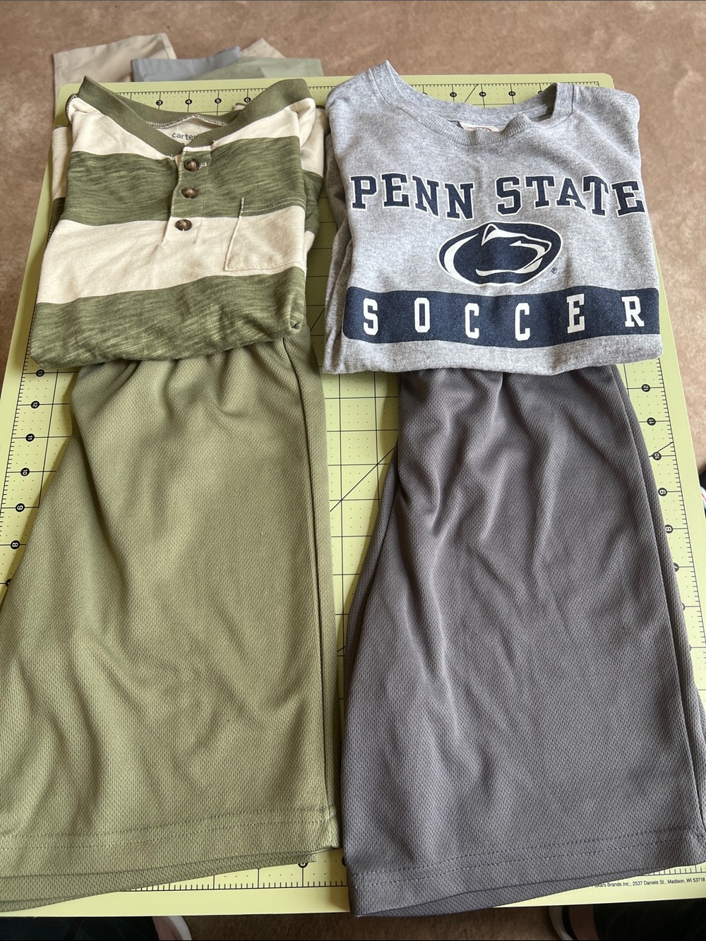 Penn State Soccer Gray Crewneck Tee + Olive Striped Henley Set